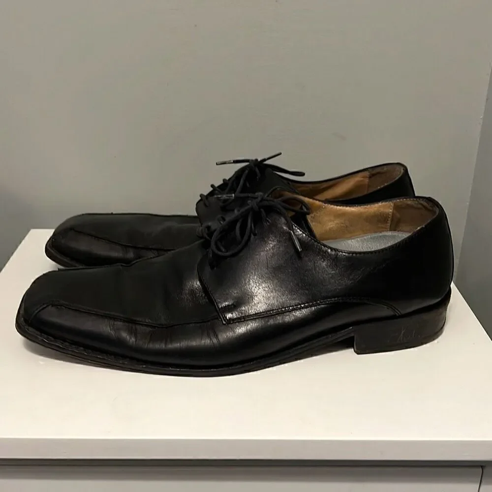 Pronto Uomo Men's Black Square Toe Lace Up Leather Oxford Shoes Size 10